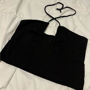 SHEIN cropped halter tank top, black, size small.